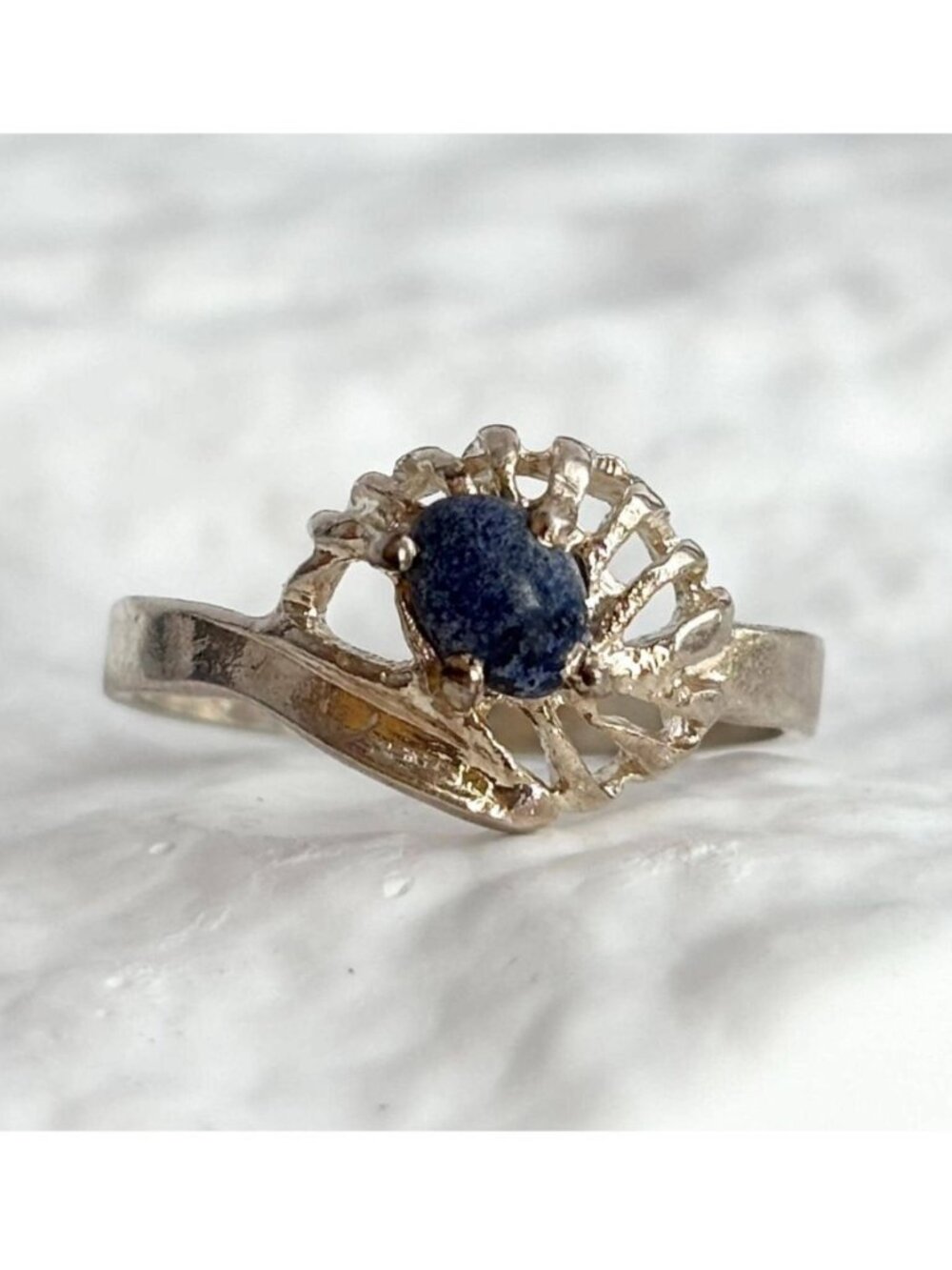 Blue Lapis Lazuli Abstract Starburst Sterling Silver 925 Vintage Ring - sz 7.75